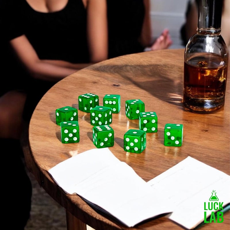 Luck Lab 10 Piece 19 mm Dice Pack - Acrylic Translucent D6, Square w/Rounded Edge for Casino, Craps, RPG MTG DND Dice Table Games and Board Games (Green) - Image 4